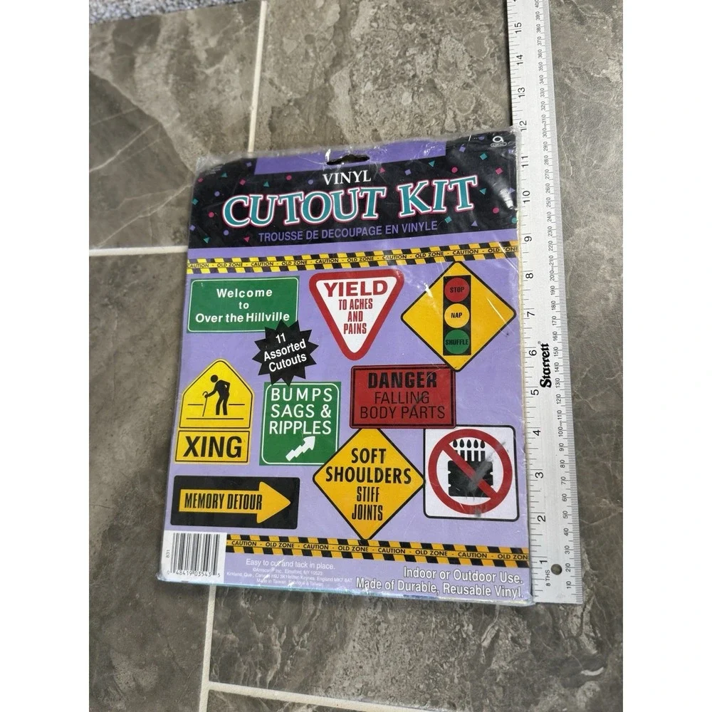 Over the Hill Birthday Decorations Old Zone 11 Piece Reusable Vinyl Cutout Kit